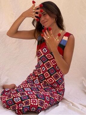 ZARA Colorful Crochet Granny Square Midi Dress